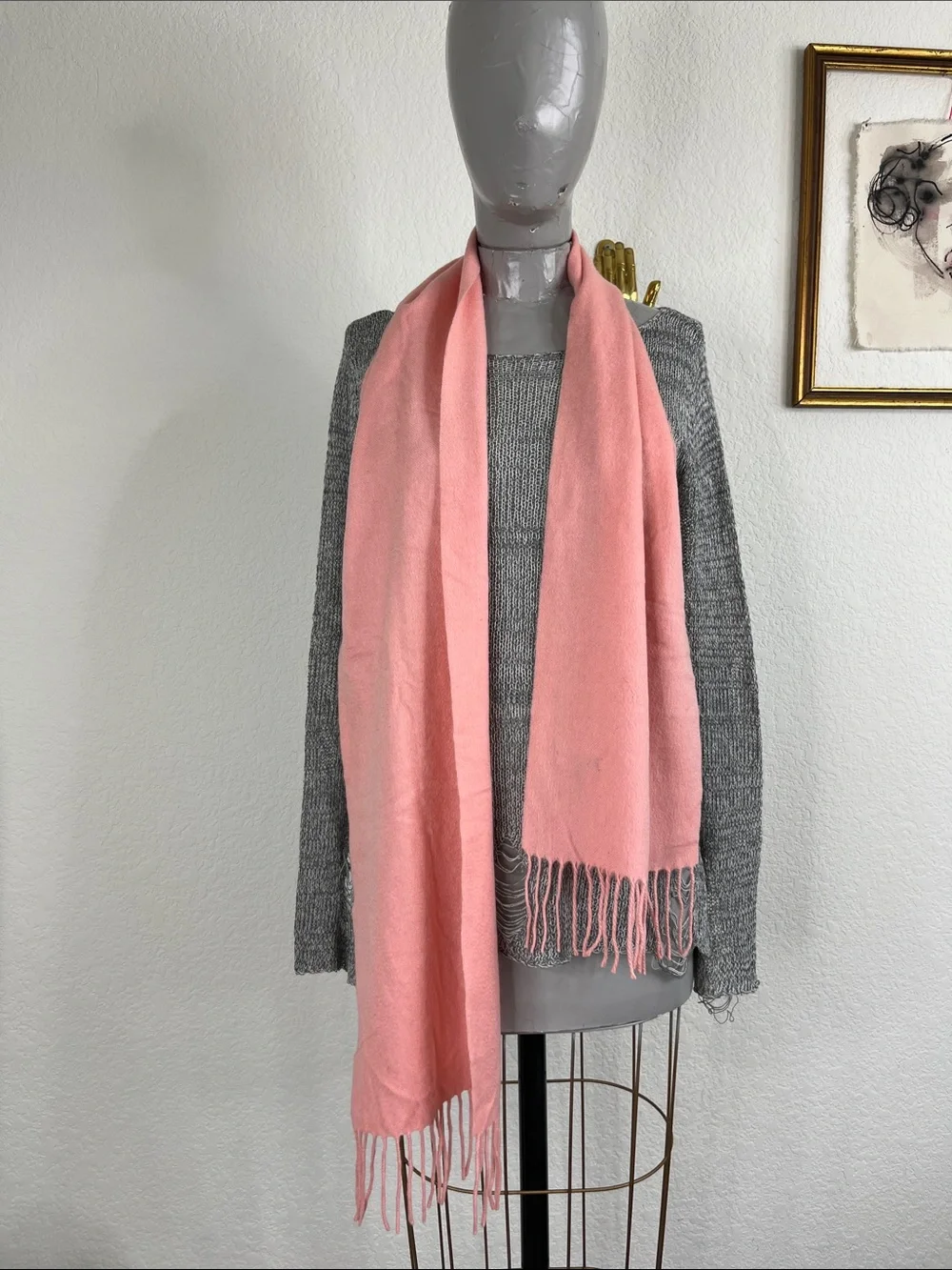 Charter Club Pink Salmon Cashmere Fringe Scarf